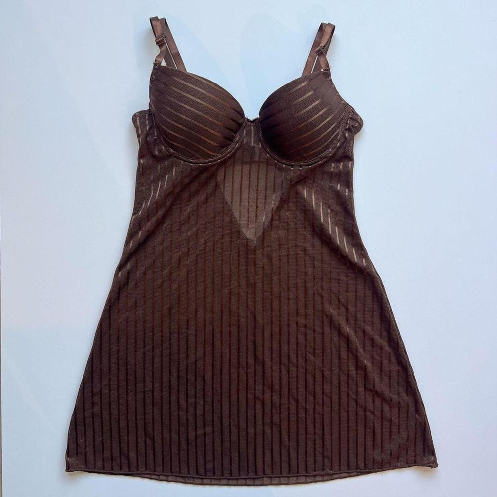 Rampage Y2K Brown Striped Sheer Mesh Top